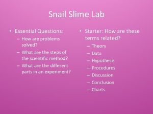 Snail Slime Lab Essential Questions How are problems