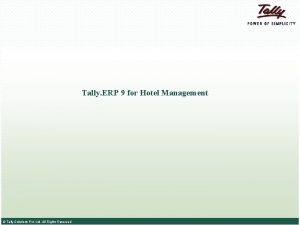 Tally ERP 9 for Hotel Management Tally Solutions