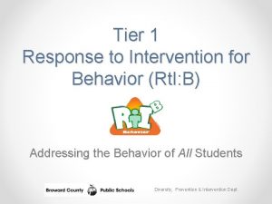 Tier 1 Response to Intervention for Behavior Rt