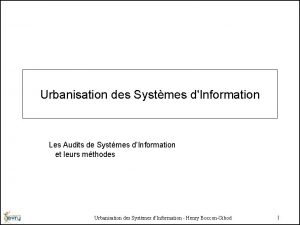 Urbanisation des Systmes dInformation Les Audits de Systmes