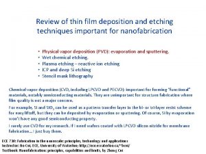 Review of thin film deposition and etching techniques