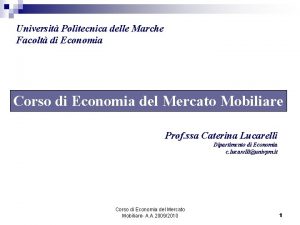 Universit Politecnica delle Marche Facolt di Economia Corso