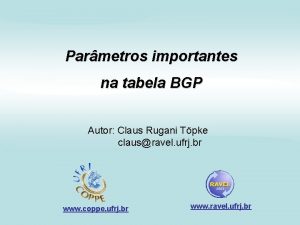Parmetros importantes na tabela BGP Autor Claus Rugani