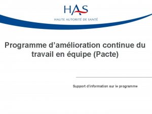 Programme damlioration continue du travail en quipe Pacte