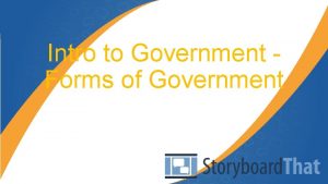 Intro to Government Forms of Government REPRESENTATIVE DEMOCRACY