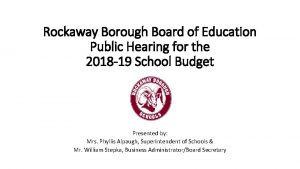 Rockaway Borough Board of Education Public Hearing for
