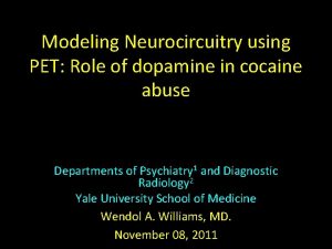 Modeling Neurocircuitry using PET Role of dopamine in