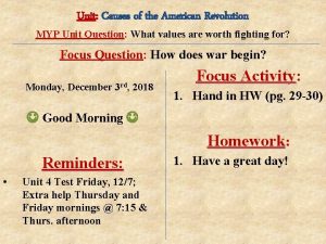 Unit Causes of the American Revolution MYP Unit