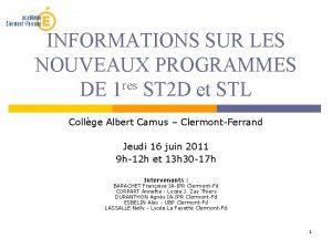 INFORMATIONS SUR LES NOUVEAUX PROGRAMMES DE 1 res