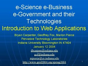 eScience eBusiness eGovernment and their Technologies Introduction to