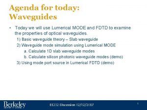 Agenda for today Waveguides Today we will use