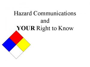 Hazard Communications and YOUR Right to Know THE