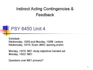 Indirect Acting Contingencies Feedback PSY 6450 Unit 4