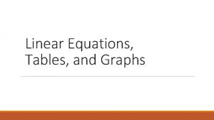Linear Equations Tables and Graphs A Linear Function