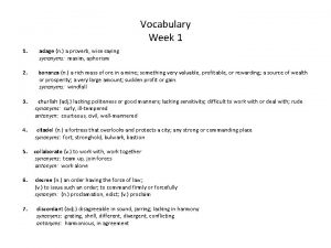 Vocabulary Week 1 1 adage n a proverb