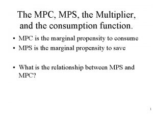 The MPC MPS the Multiplier and the consumption