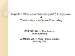Cognitive InformationProcessing CIP Perspective Constructivism in Career Counseling