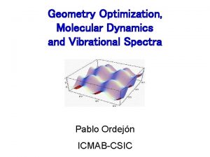 Geometry Optimization Molecular Dynamics and Vibrational Spectra Pablo
