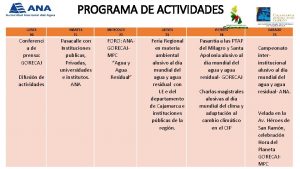 PROGRAMA DE ACTIVIDADES LUNES 20 MARTES 21 Conferenci