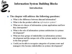 Information System Building Blocks Introduction The chapter will