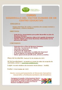 CURSO DESARROLLO DEL FACTOR HUMANO EN UN CENTRO