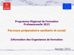 Programme Rgional de Formation Professionnelle 2013 Parcours prparatoire