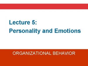 Lecture 5 Personality and Emotions ORGANIZATIONAL BEHAVIOR What