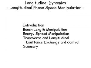 Longitudinal Dynamics Longitudinal Phase Space Manipulation Introduction Bunch