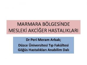 MARMARA BLGESNDE MESLEK AKCER HASTALIKLARI Dr Peri Meram