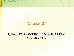 10 1 Quality Control Chapter 27 QUALITY CONTROL