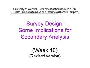 University of Warwick Department of Sociology 201213 SO