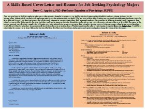 A SkillsBased Cover Letter and Resume for JobSeeking
