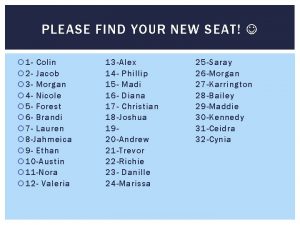PLEASE FIND YOUR NEW SEAT 1 Colin 2