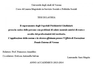 Universit degli studi di Verona Corso di Laurea