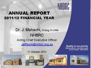 ANNUAL REPORT 201112 FINANCIAL YEAR Dr J Mahachi