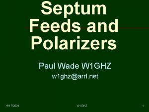 Septum Feeds and Polarizers Paul Wade W 1