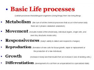 Basic Life processes certain processes that distinguish organisms