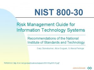 NIST 800 30 Risk Management Guide for Information