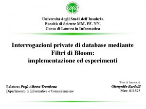 Universit degli Studi dellInsubria Facolt di Scienze MM