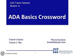 ADA Trainer Network Module 1 e ADA Basics