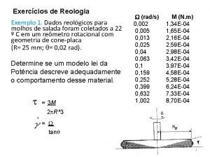 Exerccios de Reologia Exemplo 1 Dados reolgicos para