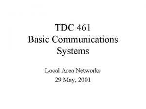 TDC 461 Basic Communications Systems Local Area Networks