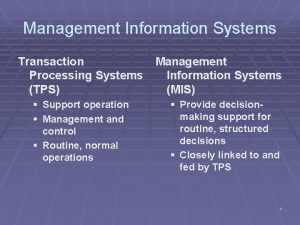 Management Information Systems Transaction Processing Systems TPS Support