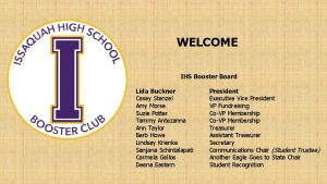 WELCOME IHS Booster Board Lida Buckner Casey Stenzel