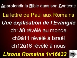 Approfondir la Bible dans son Contexte La lettre