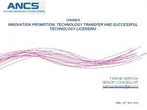 SEMINAR INNOVATION PROMOTION TECHNOLOGY TRANSFER AND SUCCESSFUL TECHNOLOGY