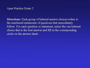 Apes Practice Exam 2 Directions Each group of