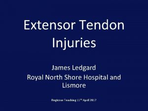 Extensor Tendon Injuries James Ledgard Royal North Shore