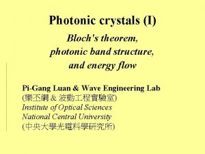 Photonic crystals I Blochs theorem photonic band structure