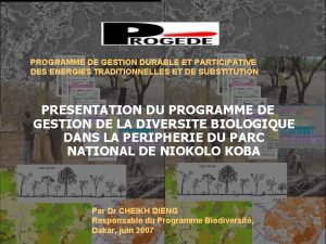 PROGRAMME DE GESTION DURABLE ET PARTICIPATIVE DES ENERGIES